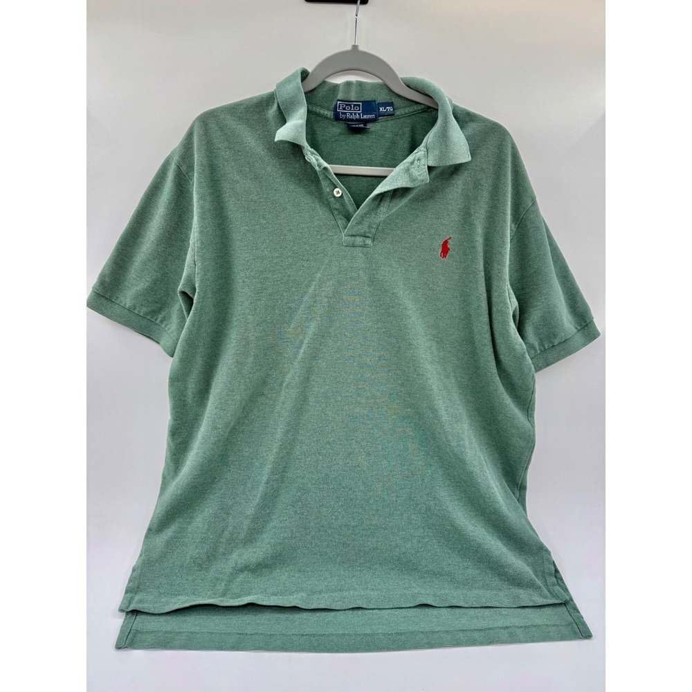 Polo Ralph Lauren Mens XL Green Heather Short Sleeve Pique Polo Shirt Red Pony